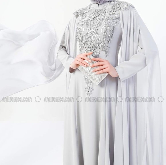 Modanisa Grey long-sleeved dress - Picture 3 of 9
